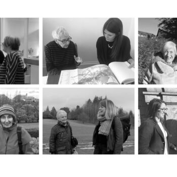 Black and white images of younger and older women together.