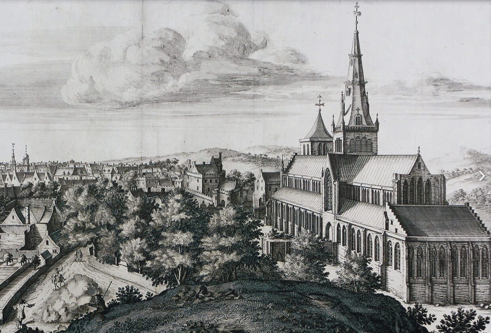 View of Glasgow from John Slezer's Theatrum Scotiae (1693), with the Bishop's Castle visible to the left of the Cathedral